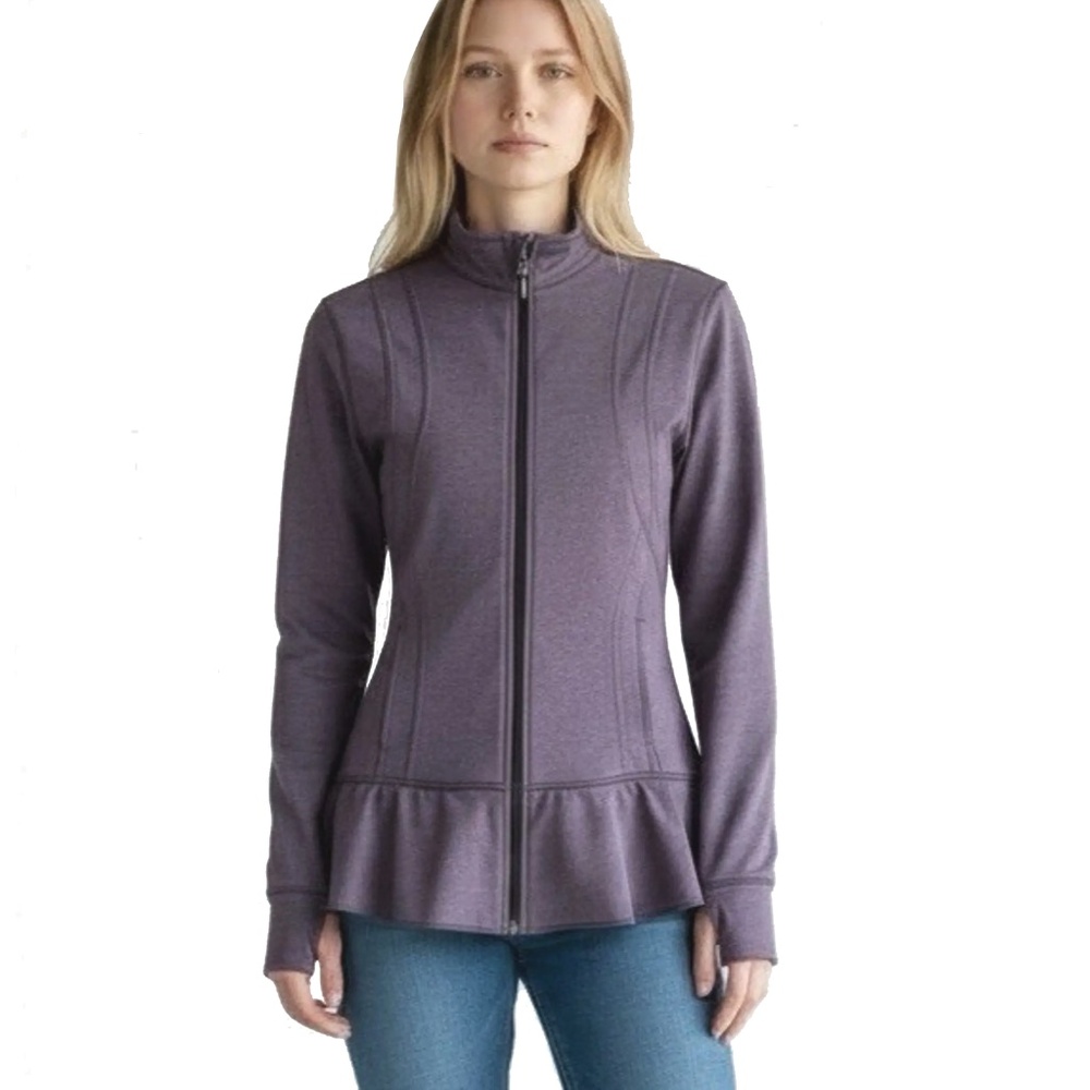 Albion Jacket Fitness Activewear Ruffle Peplum Long Sleeve Zip Front Pockets NWT